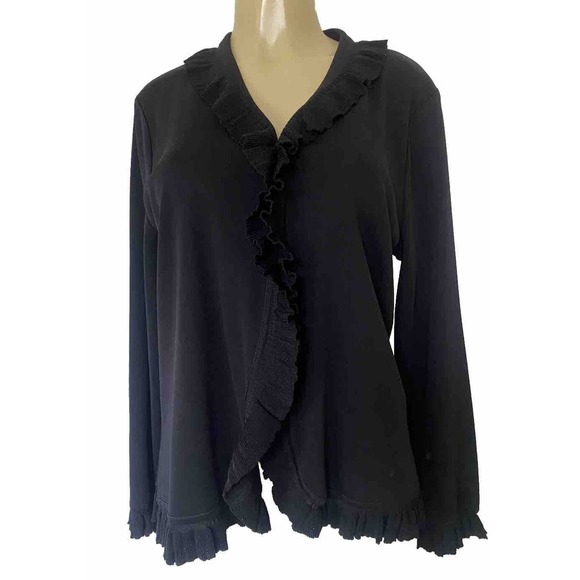 Exclusively Misook Black Jacket Cardigan Sweater Long Sleeve Knit Ruffle… - Picture 1 of 8